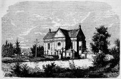 Historic view of Vilnia's Rudnickaje pradmiescie featuring the Church of Saint Stephen in 1863