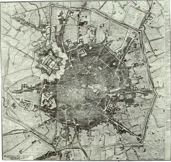 Historical map of Milan from 1734 by Marc'Antonio Dal Re
