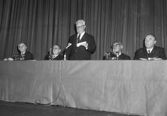 Award ceremony of the Grote Prijs der Nederlandse Letteren to poet J.C. Bloem at Residence Palace Brussels on October 8, 1965