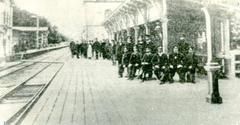 Group of employees of the Saint Petersburg-Moscow railway at Kryukovo station