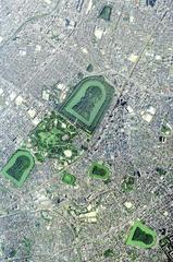 Aerial view of Mozu Kofun Group tombs in Osaka Japan