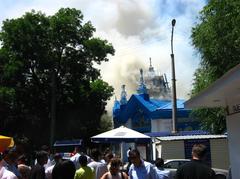 Fire in the early 20th-century building Kyzyl-Tan in Almaty, Kazakhstan