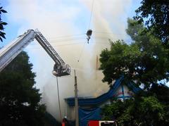 Fire incident in early 20th century Kyzyl-Tan building in Almaty, Kazakhstan