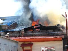 Fire in early 20th century Kyzyl-Tan building in Almaty, Kazakhstan