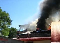 Fire in early 20th century building Kyzyl-tan in Almaty Kazakhstan