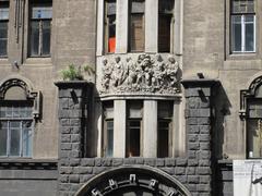 Bas-relief on the facade of the National Mime Theatre in Rustaveli Avenue, Tbilisi, Georgia