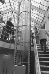 Centraal ijkpunt NAP marker at the entrance of Stadhuis (Stopera) in Amsterdam, black and white photo from 1988