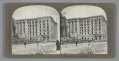Black and white stereophotograph of Fairmount Hotel damaged after the San Francisco earthquake and fire, April 1906