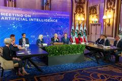 President Joe Biden hosting a meeting on Artificial Intelligence at The Fairmont hotel in San Francisco on June 20, 2023