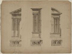Architectural drawing details of columns on the facade of Saint-Gervais Church in Paris by René Sergent