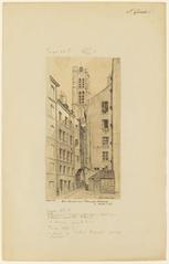 19th century drawing of Rue Grenier sur l'Eau near St. Gervais in Paris by Léon Leymonnerye