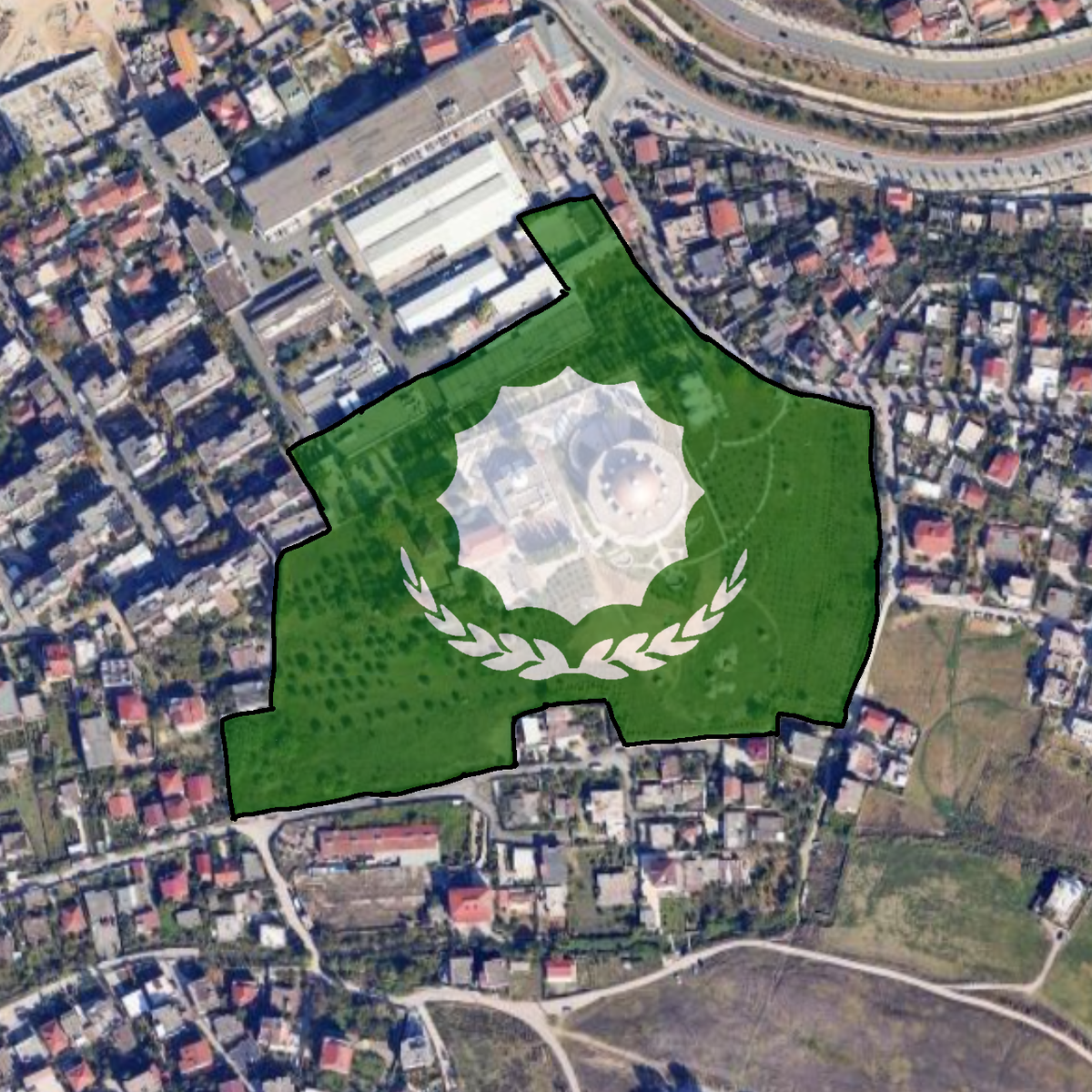 Satellite map of the Sovereign State of the Bektashi Order with flag