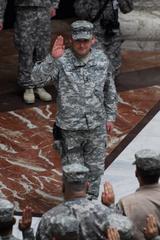 Maj. Gen. Nelson Cannon swearing in Michigan National Guard Soldiers during Army National Guard's 372nd Birthday Ceremony at al Faw Palace Baghdad Iraq