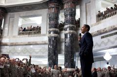 President Barack Obama addressing U.S. troops at Camp Victory Iraq April 7 2009