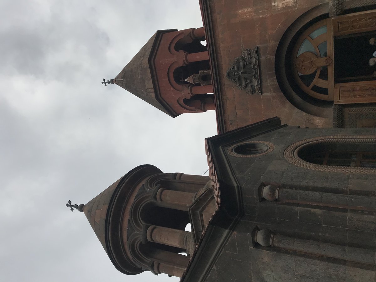 Street view from Sarian Museum to Amiryan Street in Yerevan with people walking