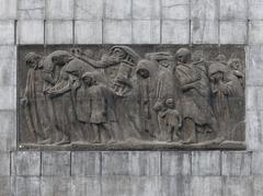 Eastern view of the Warsaw Ghetto Heroes Monument in Warsaw, Poland