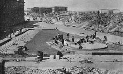 Construction of the first Warsaw Ghetto Heroes Monument in Warsaw 1946