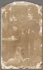Black and white family photo of Louise Gezelle and two of her children