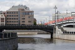 Victory Day flags on Ustyinsky Bridge in Moscow, May 2025