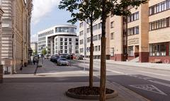 Moscow Sadovnicheskaya Street view with modern buildings and cars in August 2024