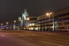 Ustinsky Bridge with MUDIT building in Moscow during winter