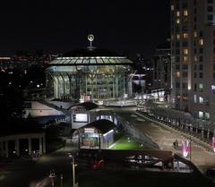 Moscow International House of Music building on Kosmodamianskaya embankment in Moscow
