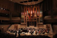 Interior of the Svetlanov hall at Moscow International House of Music with Yuri Bashmet on stage in 2010