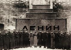 Group of Soviet soldiers from the 1st united military school of the Red Army guarding Lenin's temporary mausoleum in 1924