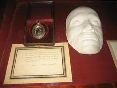 Death mask and hair of Alexander Pushkin displayed in the Pushkin museum in Saint Petersburg