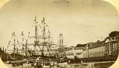 The Prince Imperial and Empress Eugénie disembarking from the boat in Penfeld, Brest