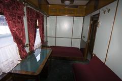 Interior of a historical train carriage exhibited in Kyiv