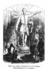 Sculptor Johan Peter Molin working on statue of Carolus XII