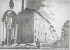 Historic engraving of Santa Catalina de Sena convent by Francesc Muntaner