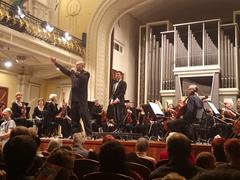 Interior of the Lithuanian National Philharmonic concert hall with elegant seating and stage