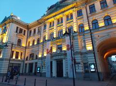 Facade illumination of Lithuanian National Philharmonic Society building at night