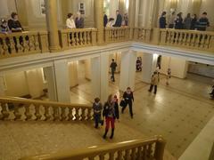 Concert hall interior of Lithuanian National Philharmonic with orchestra and audience