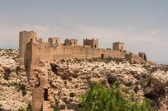Historic city walls viewed from Alcazaba fortress in Almeria Spain