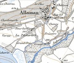 Vintage map of Armary region between Allaman and Lake Geneva in Switzerland from 1895