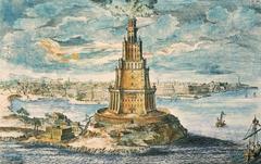 Engraving depicting the Lighthouse of Alexandria Egypt