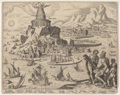 Pharos Lighthouse at Alexandria engraving by Philip Galle after Maerten van Heemskerck, 1572
