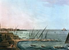 View of Alexandria city with the ancient lighthouse