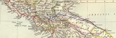 Map of ancient Roman roads showing the Appia road in red and the parallel Appia Traiana road in blue