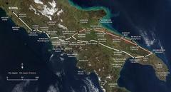 Map of Via Appia showing its route from Rome to Brindisi