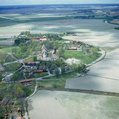 Aerial view of Gamla Uppsala from the east showing historic church environment