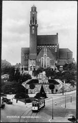 Engelbrektskyrkan church exterior viewed from the south, vintage postcard