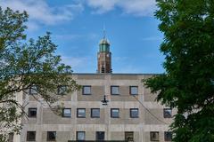 Engelbrekt Church in Stockholm exterior facade with brick architecture and blue sky