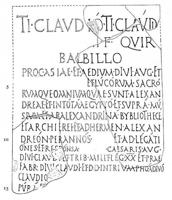 Ancient inscription about Library of Alexandria and Tiberius Claudius Babillus