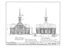 Historic Gloria Dei Church in Philadelphia with detailed architectural features