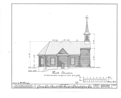 Gloria Dei Church building in Philadelphia with historical architectural details