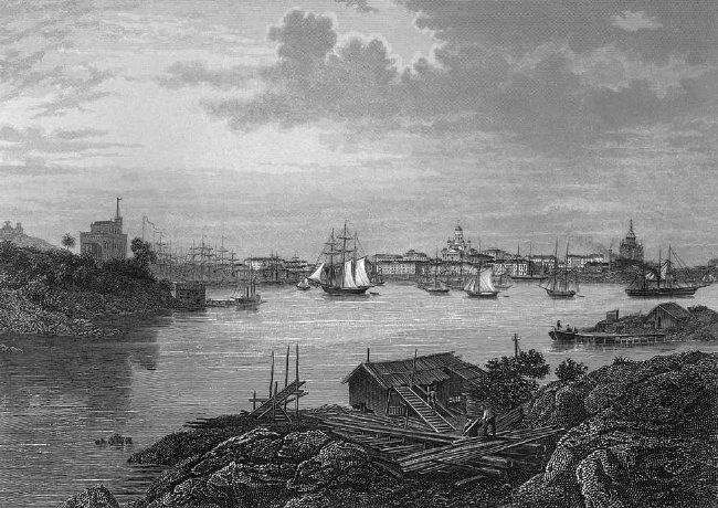 Port of Helsinki scenic view with ships and cranes